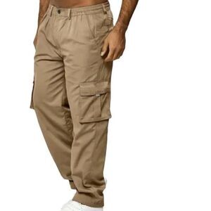 Khaki Straight Leg Cargo Pants -D